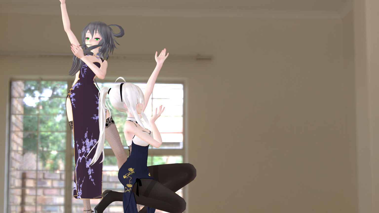双人MMD/弱音x洛天依/布料解算-霜雪千年